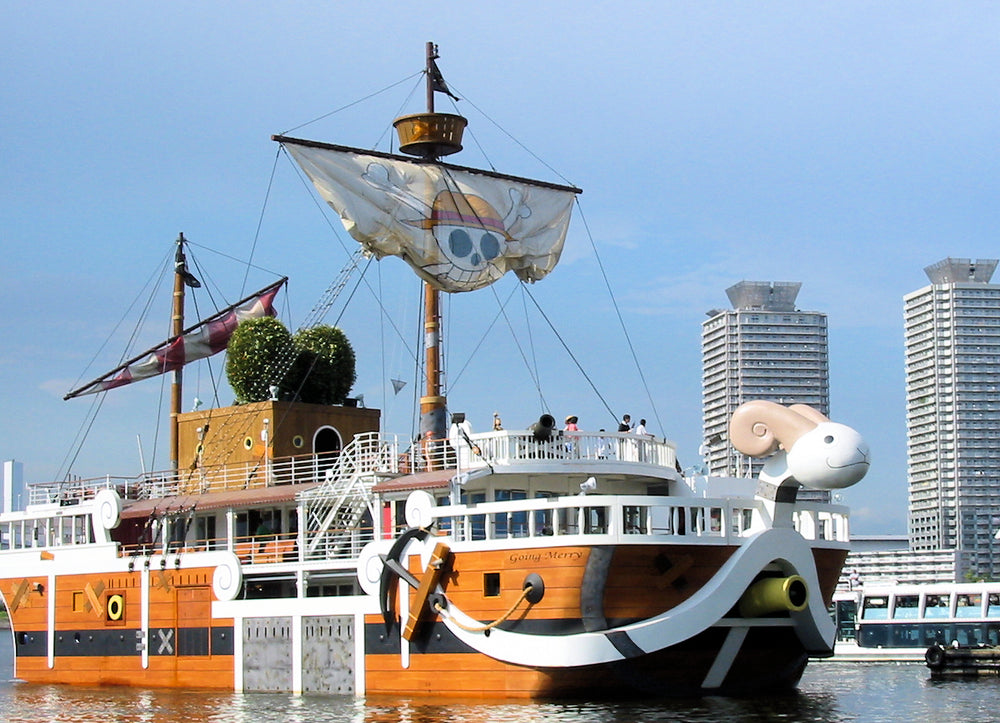 The Going Merry, the Straw Hat Pirates' ship from One Piece, on the water in Tokyo Bay