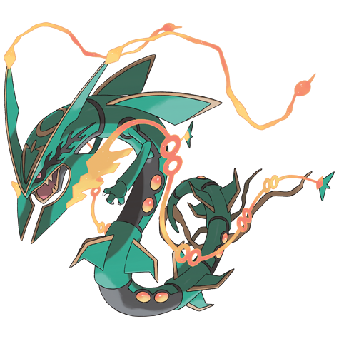 Official artwork of Mega Rayquaza, the Sky High Pokemon, mascot of the Pokemon TCG Delta Reign expansion