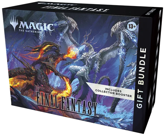 Gift bundle packaging for 'Magic: The Gathering' featuring dragons on a dark background.